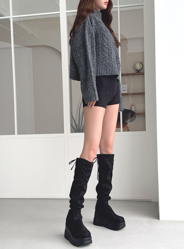 2Way厚底ドロストリボンニーハイブーツ