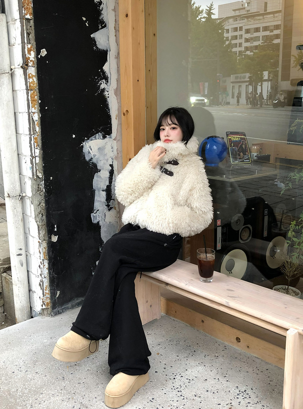 厚底フェイクムートンブーツ