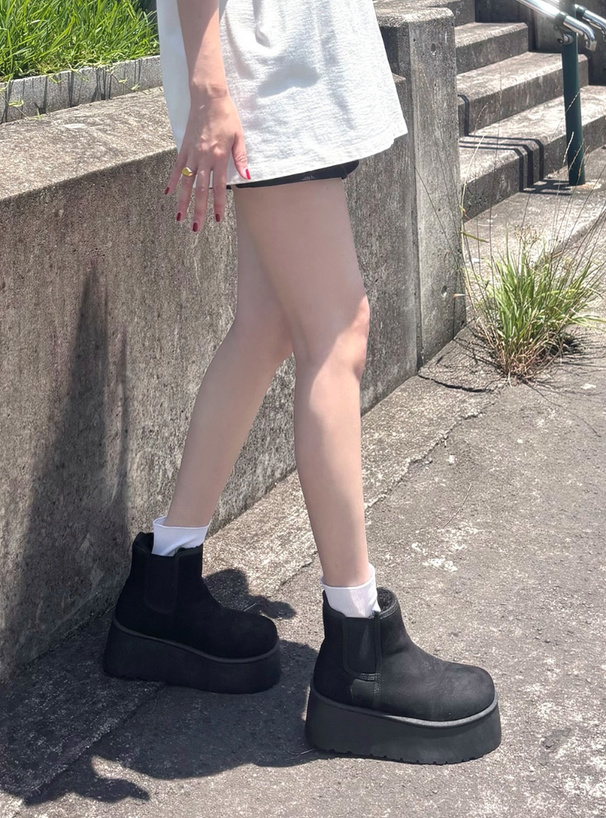 厚底ムートンサイドゴアショートブーツ