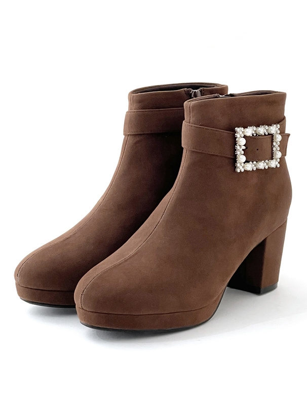 パールビジューバックルスエードショートブーツ