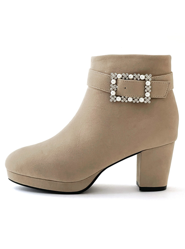 パールビジューバックルスエードショートブーツ