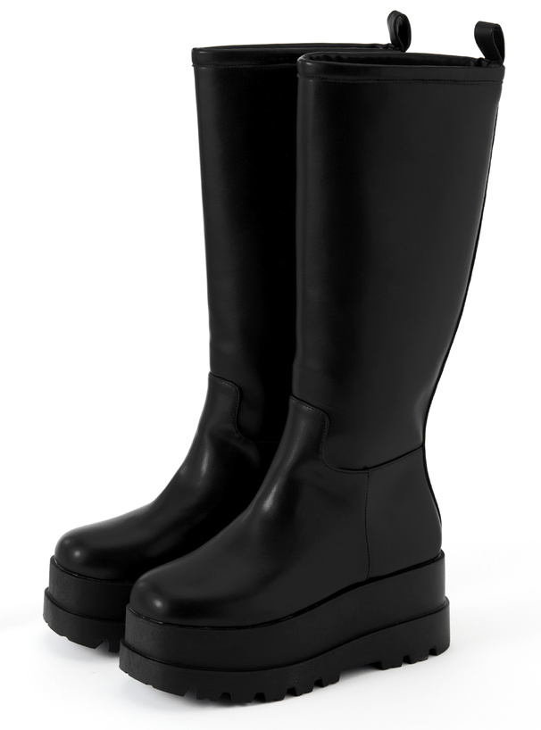 トラック厚底ソールレザーロングブーツ