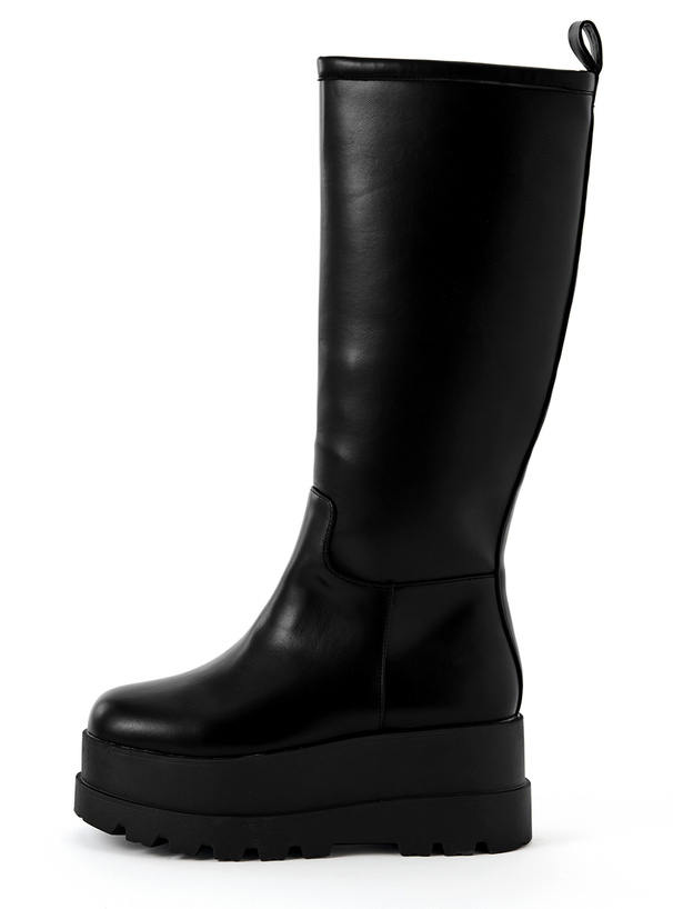 トラック厚底ソールレザーロングブーツ