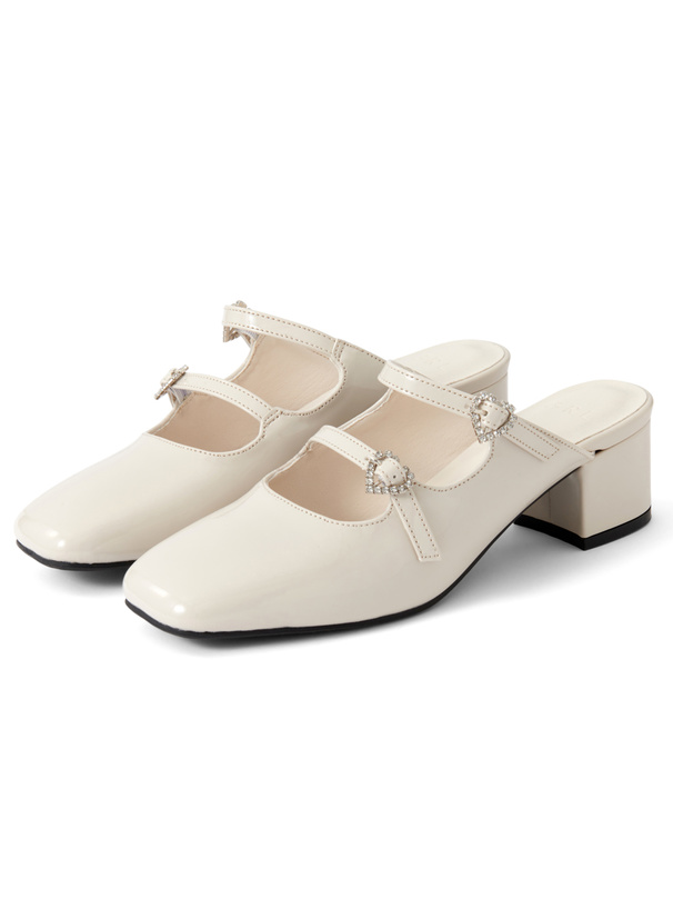 ビジューハートミュールパンプス