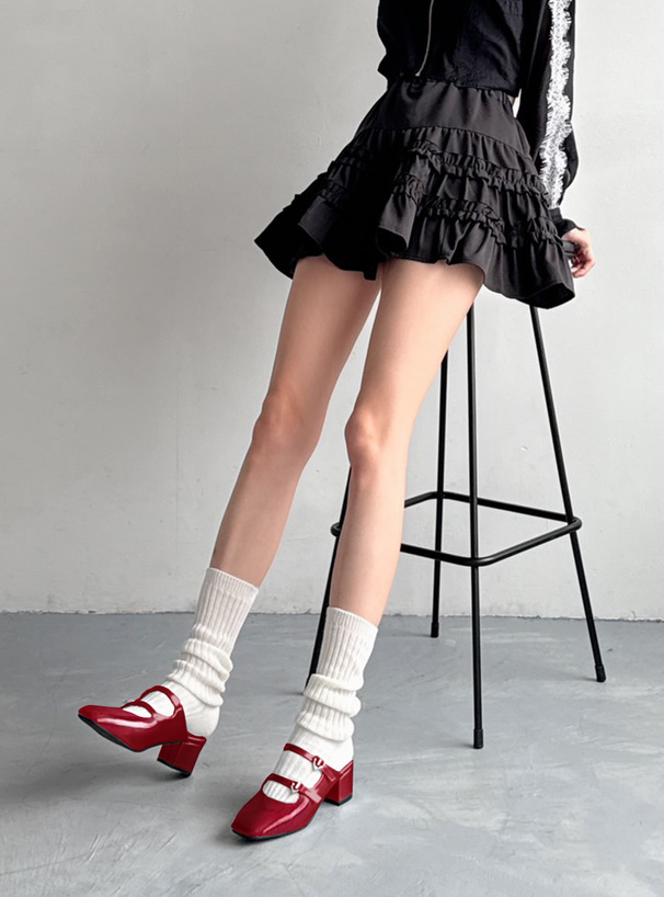 ビジューハートミュールパンプス