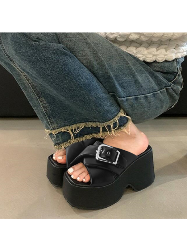 パテッドクロスベルト厚底サンダル