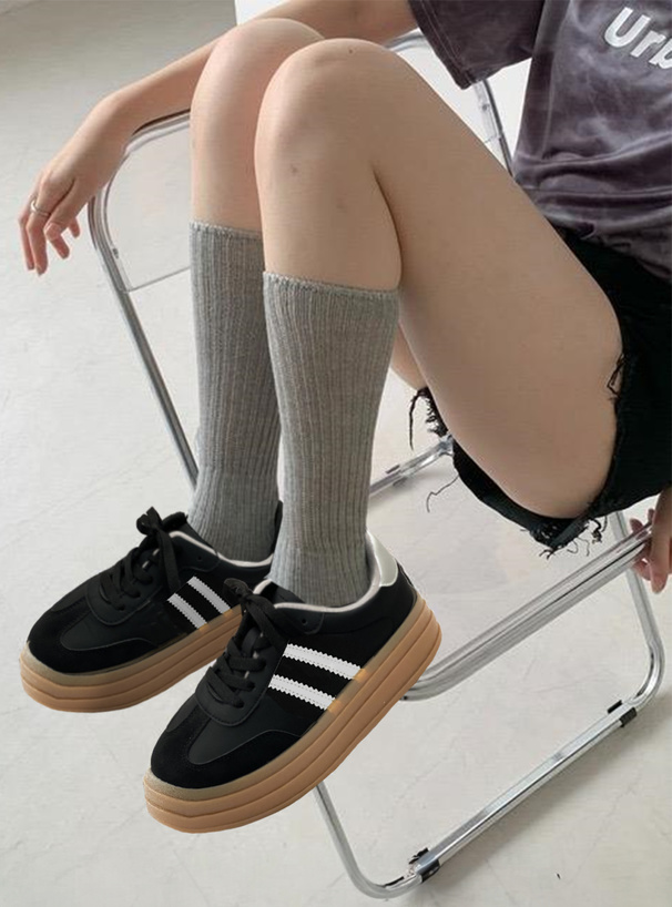 配色ダブルライン厚底スニーカー[zr1389] | レディース