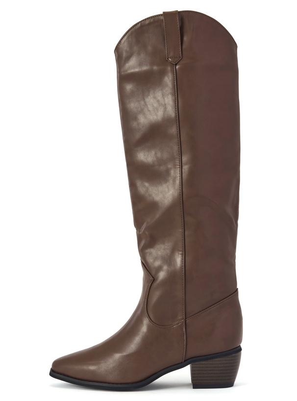 ウッドヒールレザーロングブーツ