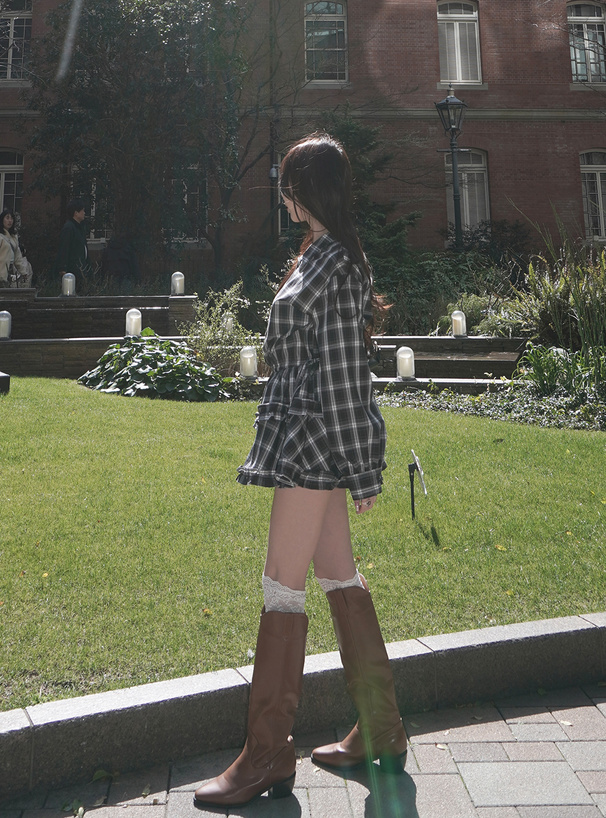 ウッドヒールレザーロングブーツ