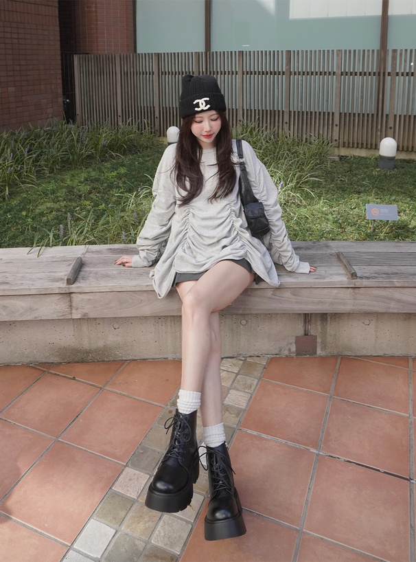 厚底レースアップショートブーツ