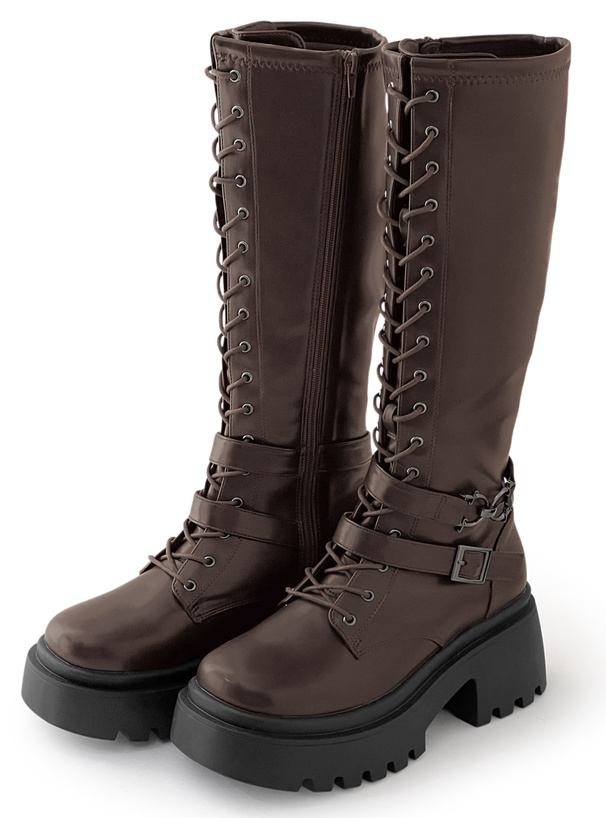 レースアップベルト厚底ロングブーツ