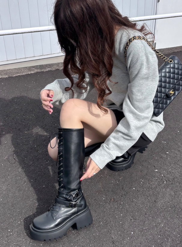 ✨極美品✨Yello イエロ　レースアップブーツ　ロングブーツ　厚底　ベルト 厚底レースアップブーツ （ブラックイエロー） -YOSUKE U・S