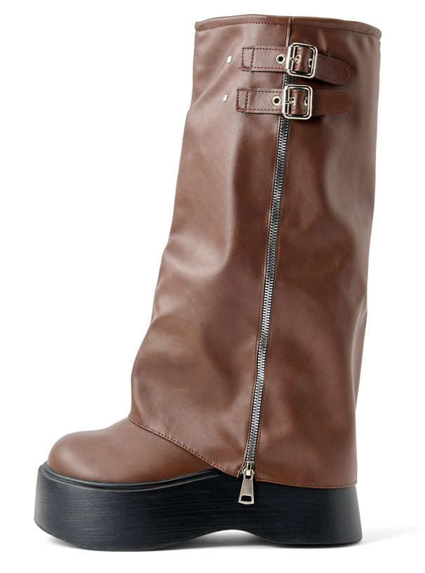 ダブルベルトジップカバー厚底ロングブーツ