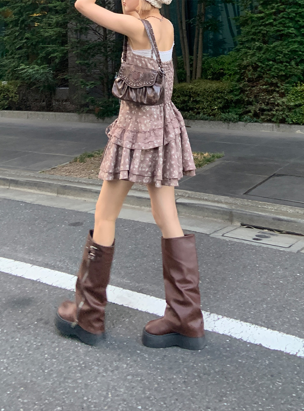 ダブルベルトジップカバー厚底ロングブーツ