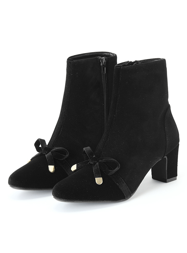 スエードベロアリボンショートブーツ[zr1417]