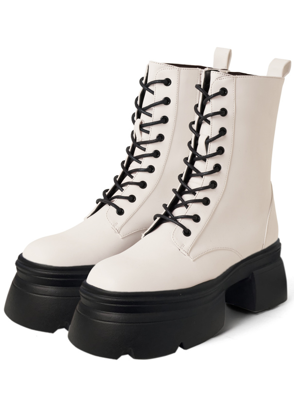 レースアップレザー厚底ミドルブーツ