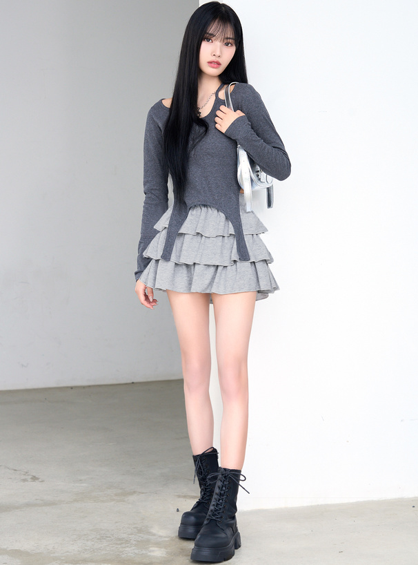 レースアップレザー厚底ミドルブーツ