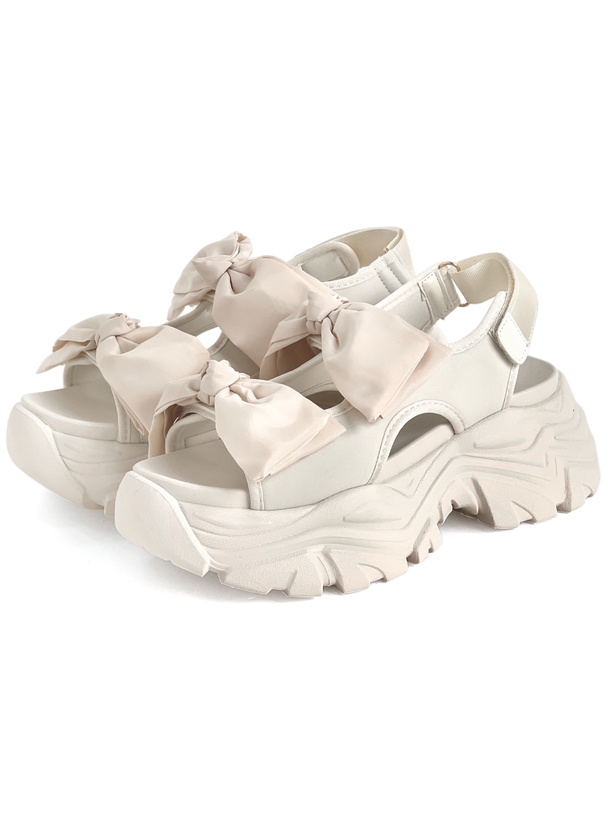 ダブルリボン厚底スポーツサンダル