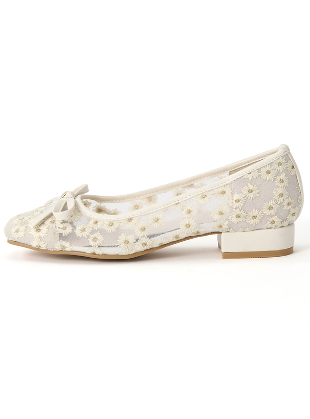 フラワー刺繍メッシュパンプス