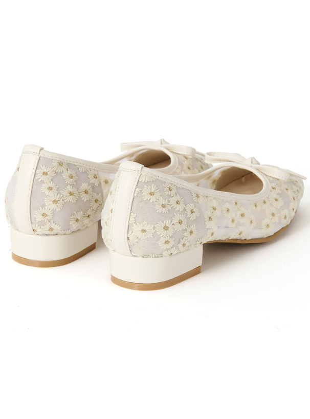 フラワー刺繍メッシュパンプス