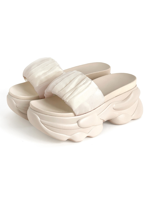 オーガンジーギャザー厚底サンダル