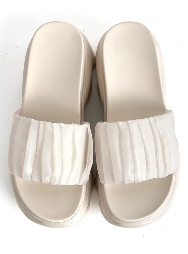 オーガンジーギャザー厚底サンダル