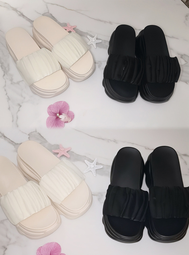 オーガンジーギャザー厚底サンダル