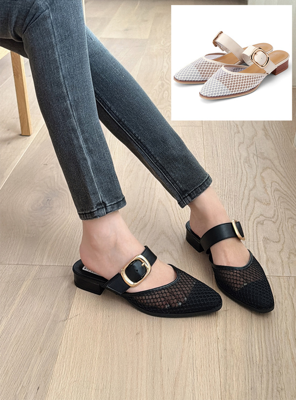 ベルトストラップメッシュミュール