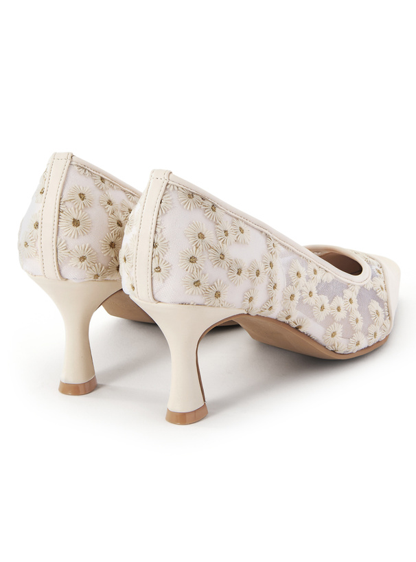 フラワー刺繍メッシュパンプス