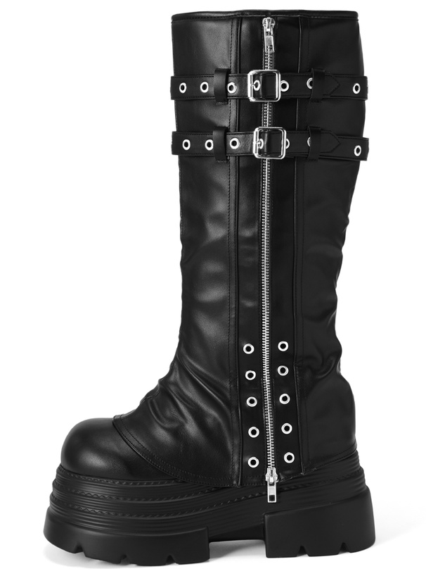 厚底ダブルベルトカバーロングブーツ