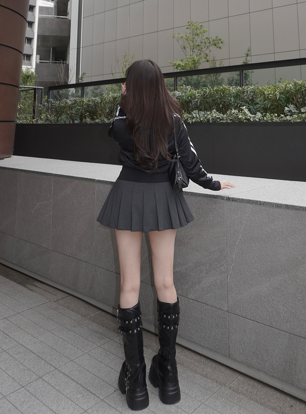 厚底ダブルベルトカバーロングブーツ