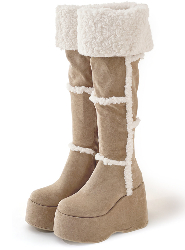 厚底ムートンニーハイブーツ