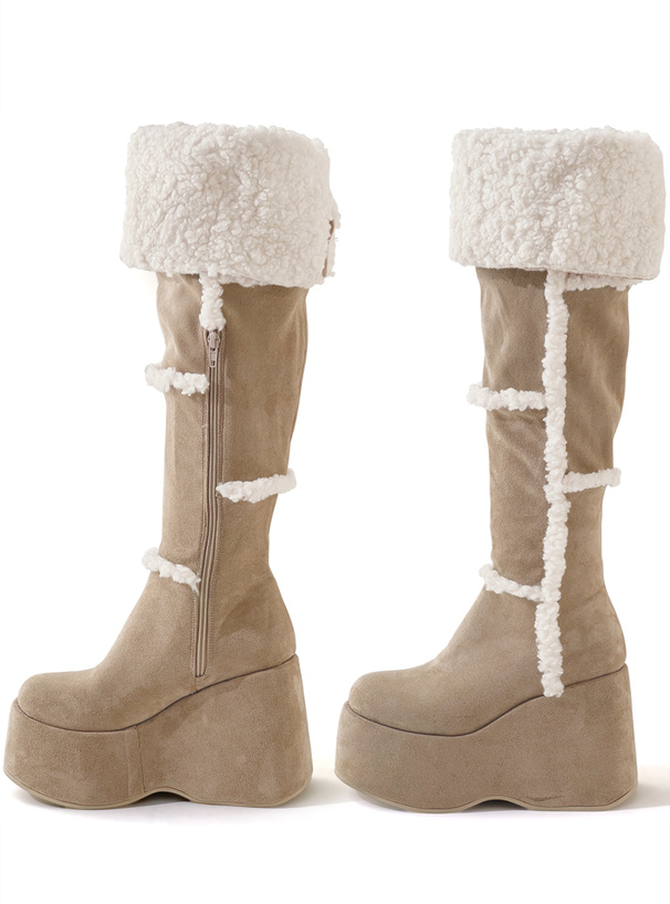 厚底ムートンニーハイブーツ
