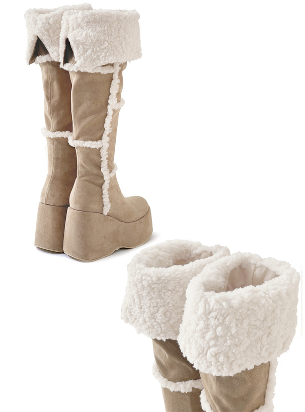 厚底ムートンニーハイブーツ