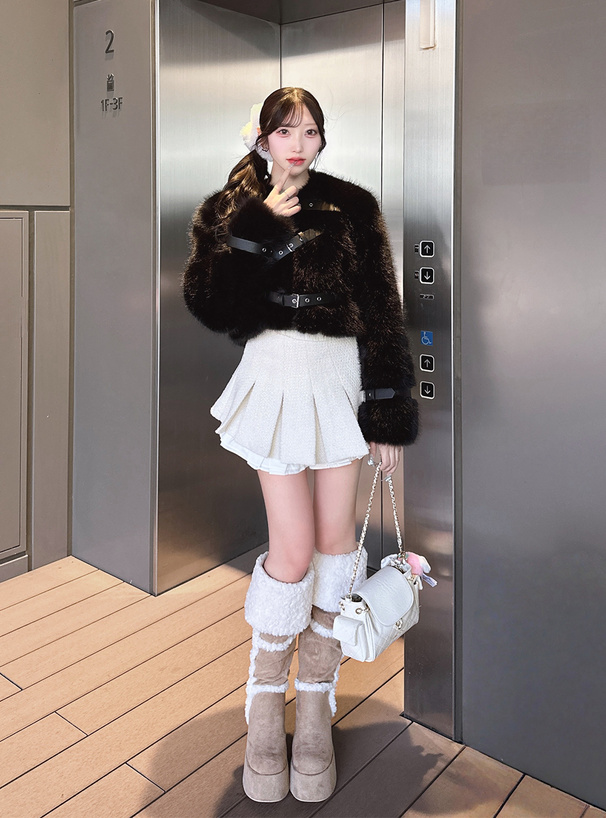 厚底ムートンニーハイブーツ