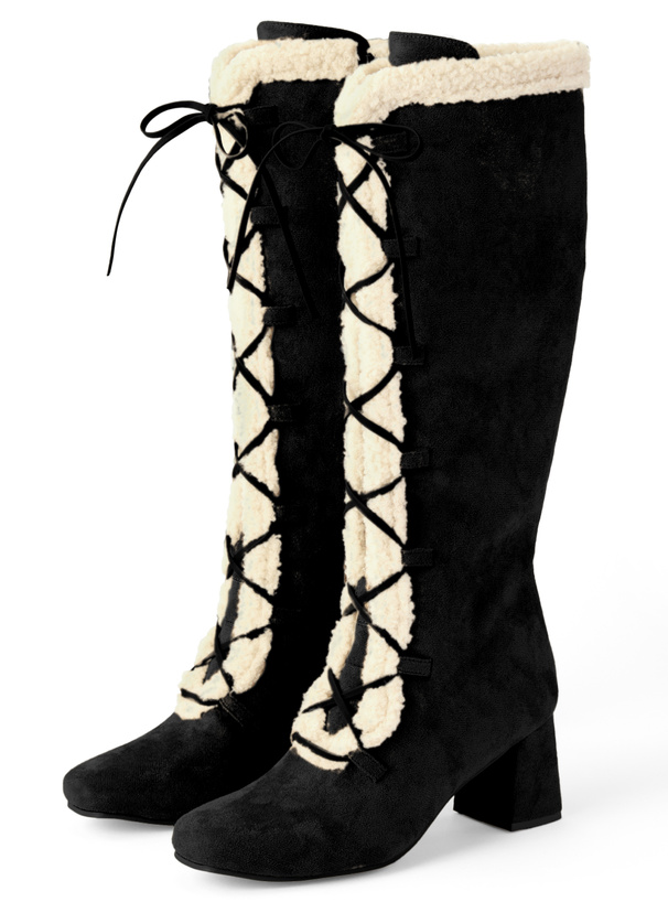 レースアップスエードボアロングブーツ