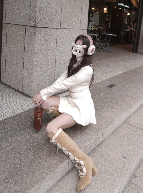 レースアップスエードボアロングブーツ