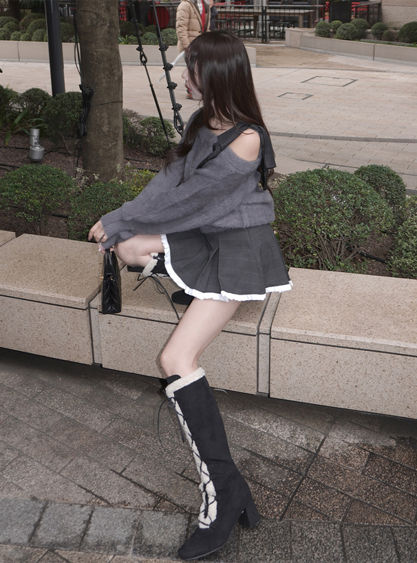 レースアップスエードボアロングブーツ