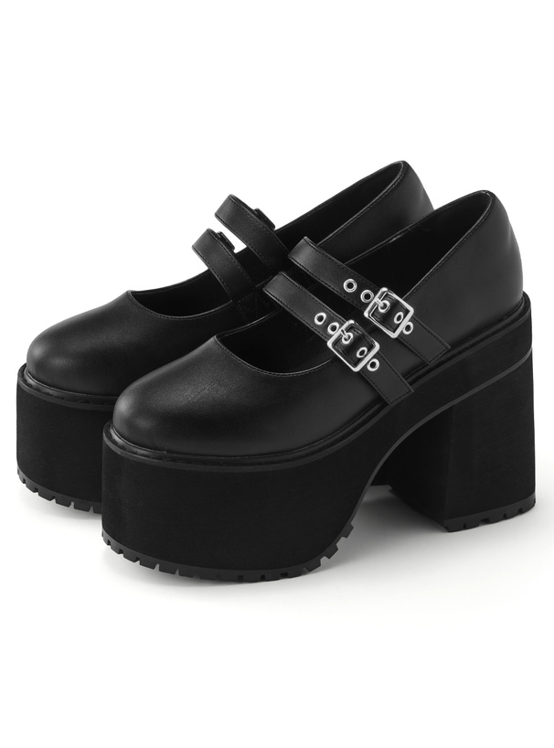 厚底ヒールダブルベルトシューズ