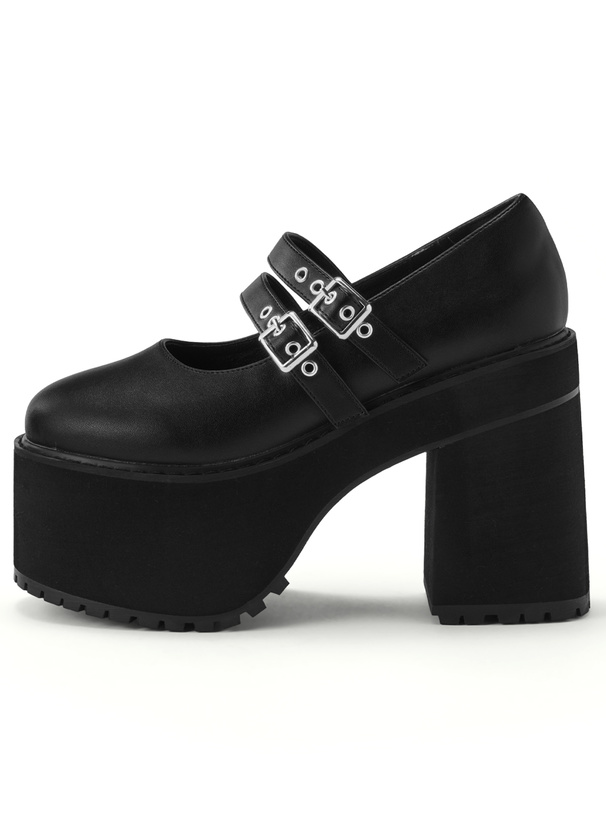 厚底ヒールダブルベルトシューズ