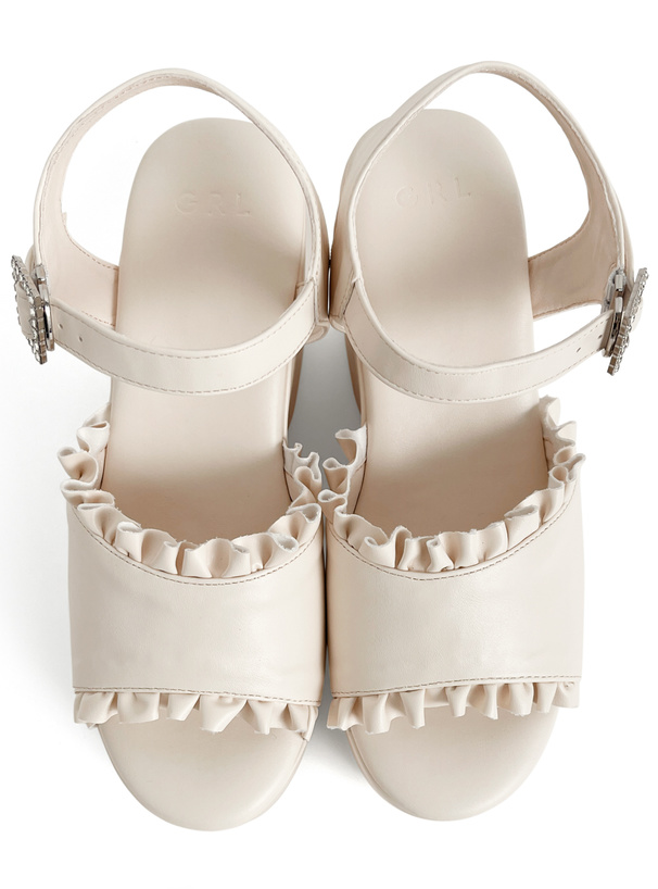 厚底フリルビジューストラップサンダル