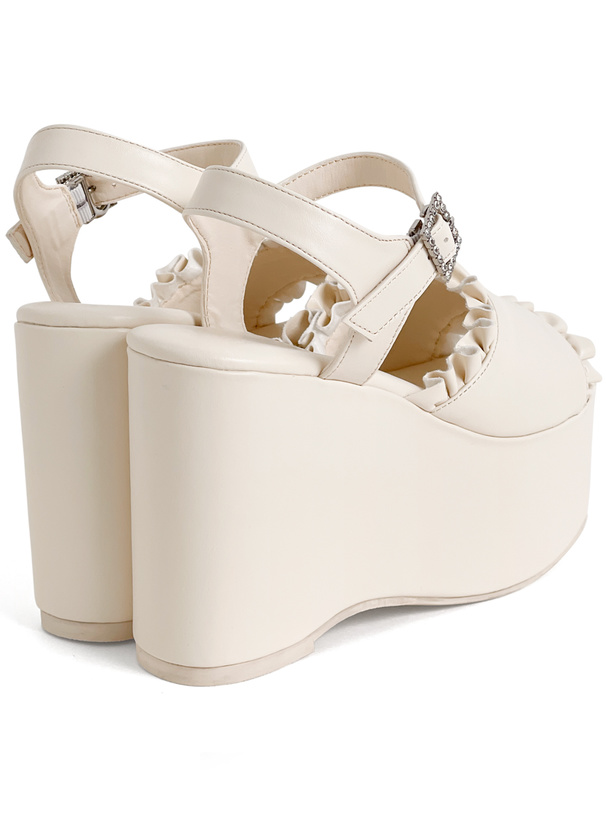 厚底フリルビジューストラップサンダル