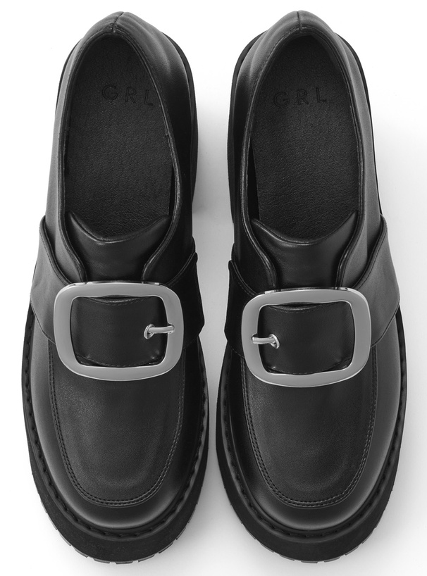 スクエアバックル厚底ヒールローファー