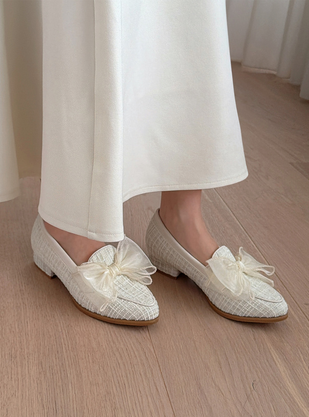 シアーリボンツイードローファー