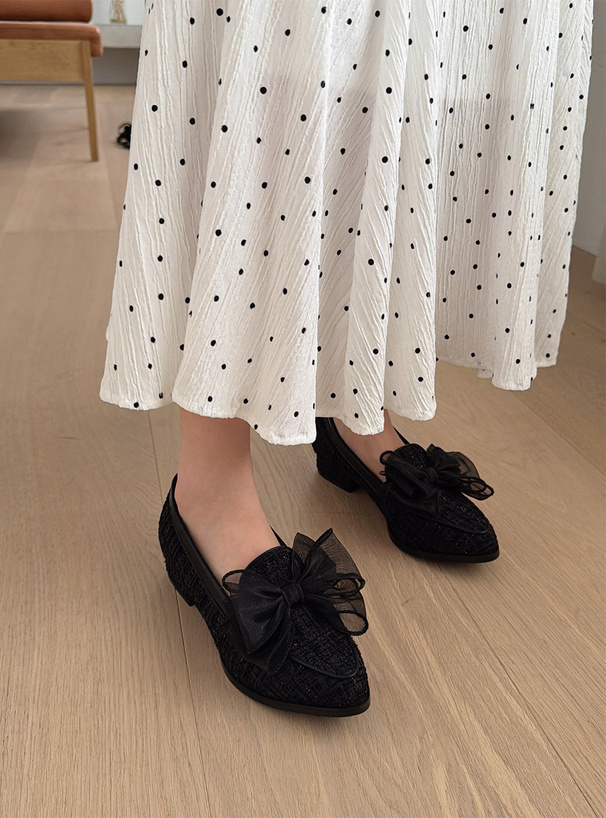 シアーリボンツイードローファー