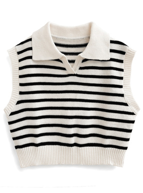 ボーダー柄スキッパーニットトップス