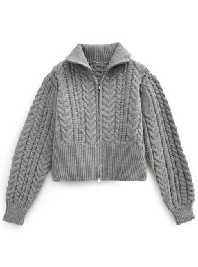 ダブルジップケーブル編みニットカーディガン