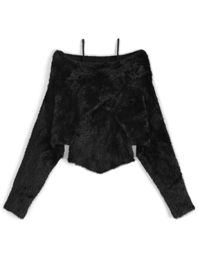 クロップド丈クロストップス×キャミソールシャギーニットアンサンブル