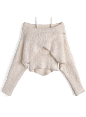 クロップド丈クロストップス×キャミソールシャギーニットアンサンブル