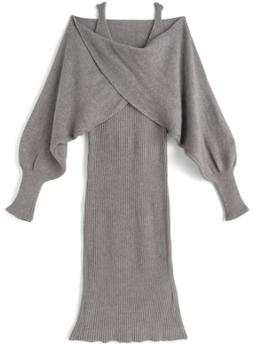 クロスデザインボレロ×キャミソールワンピースリブニットセットアップ